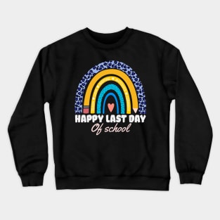 Happy Last Day of School Boho Leopard Rainbow Teachers Gift Crewneck Sweatshirt